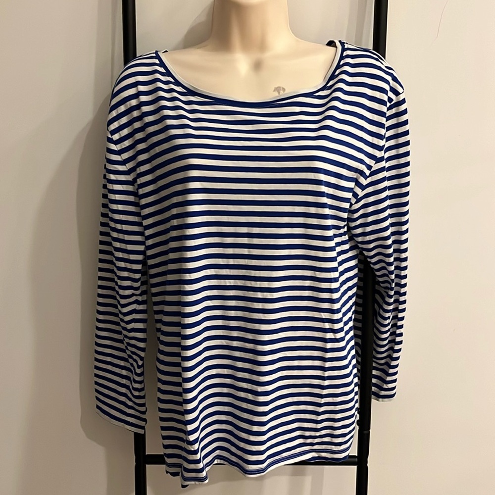 J. Crew Striped Top Blue White Knot Twist in Back Cotton Women Size XL